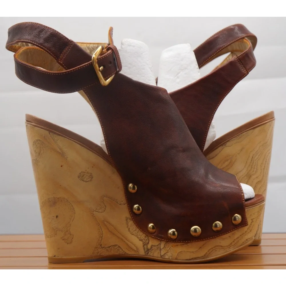 Stuart Weitzman THE WRAPUP STUDDED WEDGE With ANKLE Wrap Size 7.5 M - Picture 8 of 12